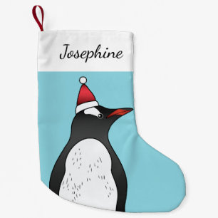 Petite Chaussette De Noël Mignonette Gentoo Portant Le Chapeau Du Père Noël 