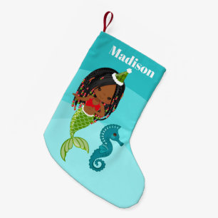 Petite Chaussette De Noël Mignonne décoration de sirènes afro-américaines