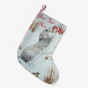 Petite Chaussette De Noël Mignonne souris rouge baies neige scène faune