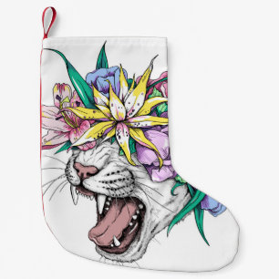 Petite Chaussette De Noël Mignonne tête de chat sauvage caricaturé dans une