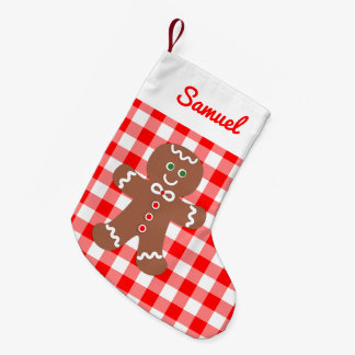 Petite Chaussette De Noël Mignons en pain d'épice En vichy Monogramme rouge