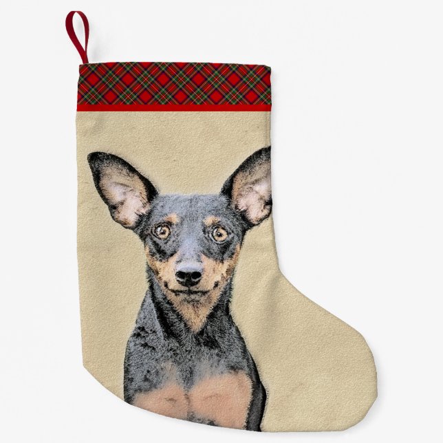 Petite Chaussette De Noël Miniature Pinscher Peinture Cute Original Dog Art (Devant)