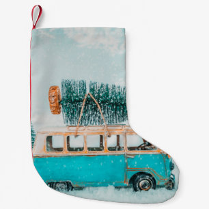 Petite Chaussette De Noël Miniature voiture antique transportant arbre de no