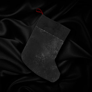 Petite Chaussette De Noël Minuit Onyx Romance   Black Satiny Grunge Damask