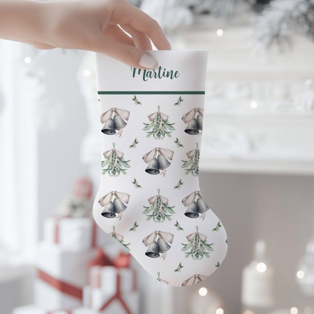 Petite Chaussette De Noël Mistletoe Silver Bells Traditional  (Mistletoe Silver Bells Christmas Stocking)