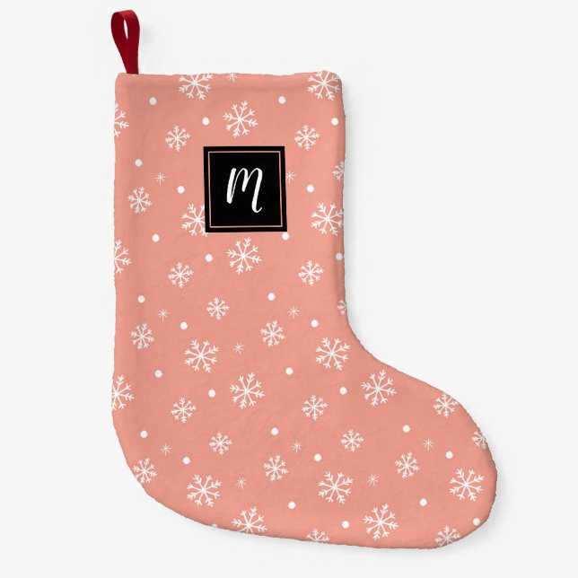 Petite Chaussette De Noël Modern Snowflakes Christmas Pattern Monogram (Devant)