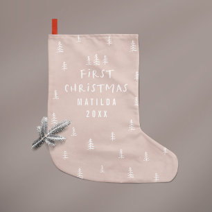 Petite Chaussette De Noël moderne élégant bébé premier noël beige
