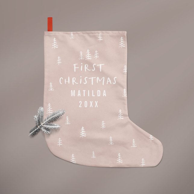 Petite Chaussette De Noël moderne élégant bébé premier noël beige (Créateur téléchargé)