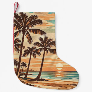 Petite Chaussette De Noël moderne milieu de siècle plage Hawaii coucher de s