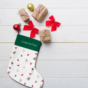 Petite Chaussette De Noël Moderne minimaliste Cardinal rouge Motif d'arbre d