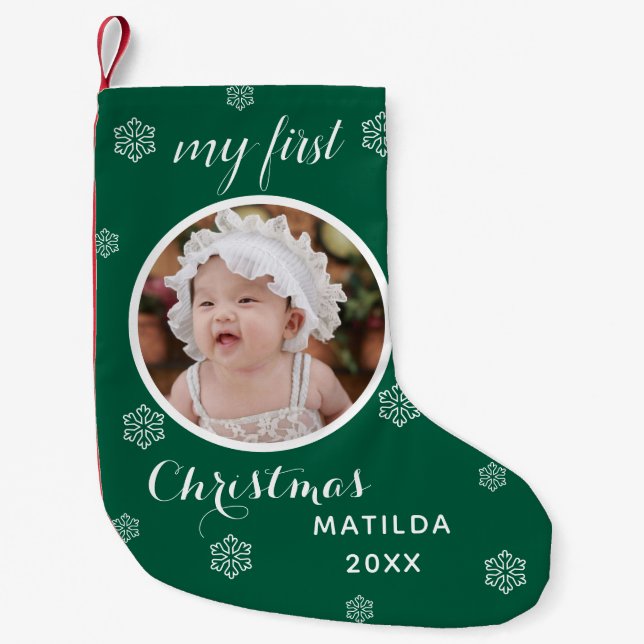 Petite Chaussette De Noël Mon premier Noël mignon personnalisé bébé photo et (Devant)