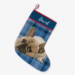 Petite Chaussette De Noël Monogram Cute design drôle chien sur bleu plaid an