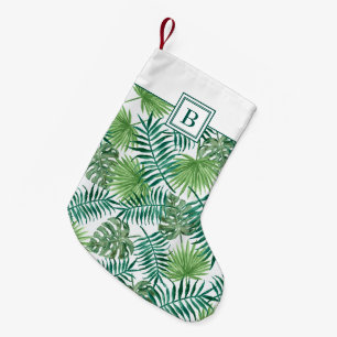 Petite Chaussette De Noël Monogram Green Botanical Feuilles de Palmier