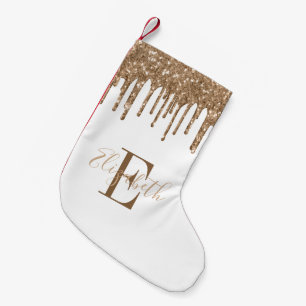 Petite Chaussette De Noël Monogram Or Glitter Blanc Coulures D'Or
