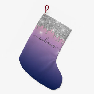 Petite Chaussette De Noël Monogram Silver Parties scintillant Holiday Purple