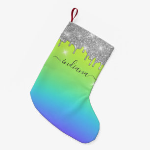 Petite Chaussette De Noël Monogram Silver Parties scintillant Jour férié Nom