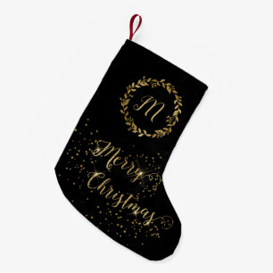 Petite Chaussette De Noël Monogram Sparkly Black Gold Joyeux Noël