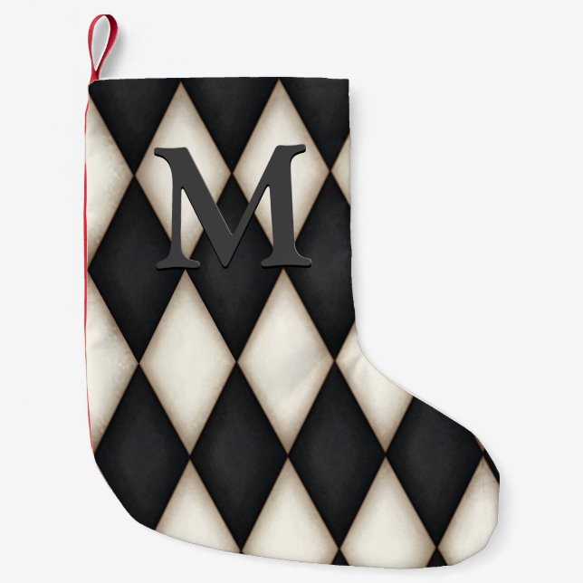 Petite Chaussette De Noël Monograme de Black & White Harlequin (Devant)