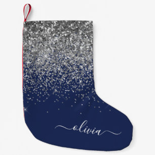 Petite Chaussette De Noël Monogramme à Parties scintillant étincelante en ar