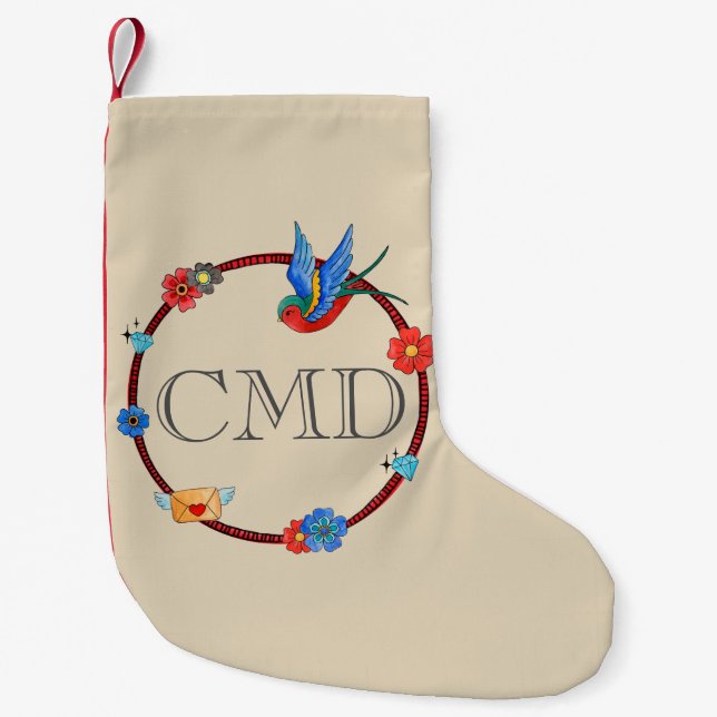 Petite Chaussette De Noël Monogramme Boho Bluebird (Devant)