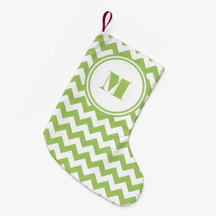Petite Chaussette De Noël Monogramme Chaux Vert blanc rayé Chevron