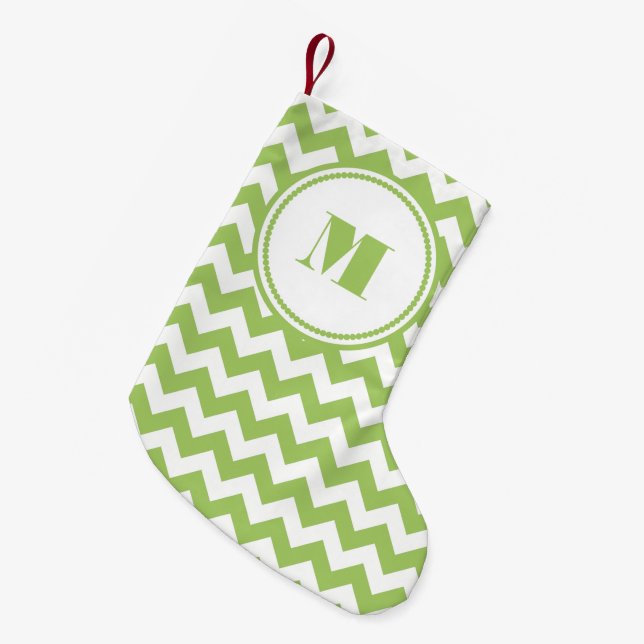 Petite Chaussette De Noël Monogramme Chaux Vert blanc rayé Chevron (Devant (Accrochage))