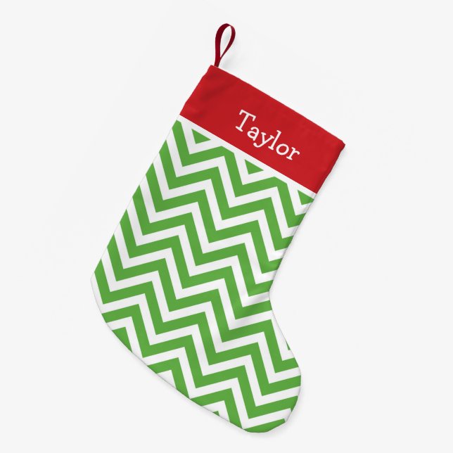 Petite Chaussette De Noël Monogramme Chevron rouge et vert (Devant (Accrochage))