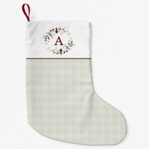 Petite Chaussette De Noël Monogramme Couronne de houx à carreaux minimaliste