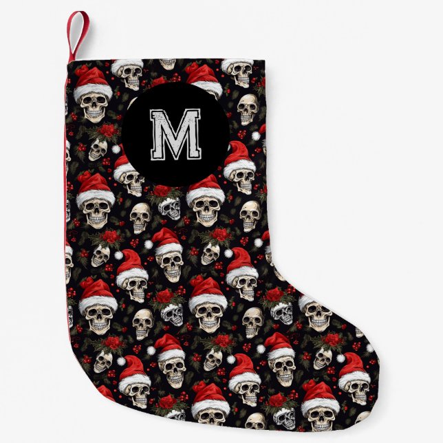 Petite Chaussette De Noël Monogramme crâne Père Noël Xmas gothique (Devant)