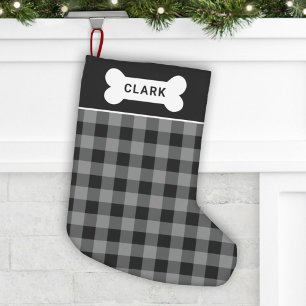 Petite Chaussette De Noël Monogramme d'animal domestique plaqué gris rustiqu