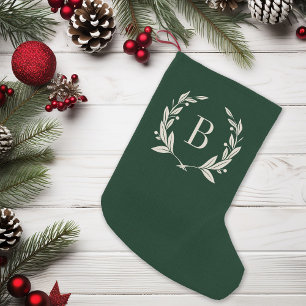 Petite Chaussette De Noël Monogramme de couronne de laurier vert rustique