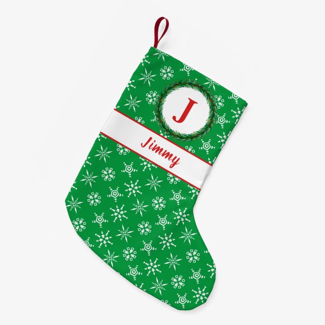 Petite Chaussette De Noël Monogramme de couronne Votre nom Flèche de neige v (Devant (Accrochage))