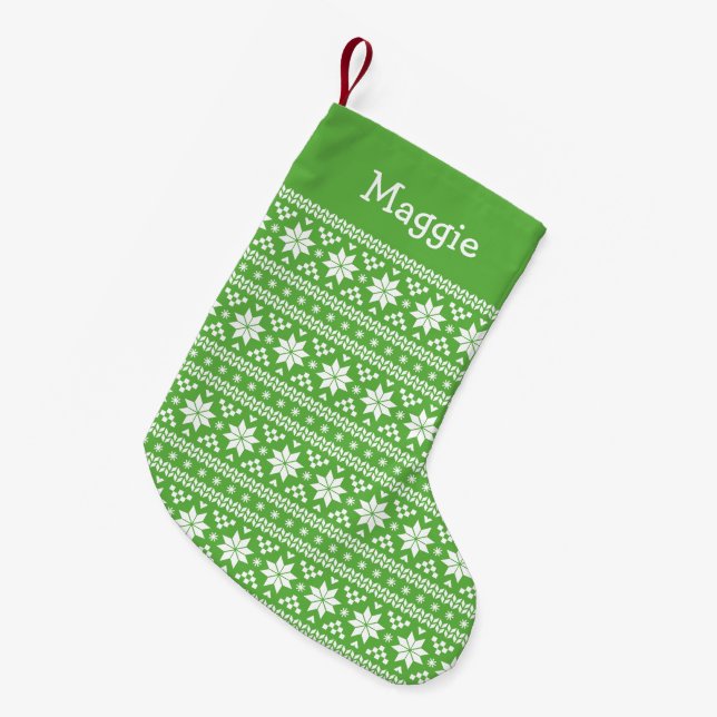 Petite Chaussette De Noël Monogramme de l'île verte et blanche (Devant (Accrochage))