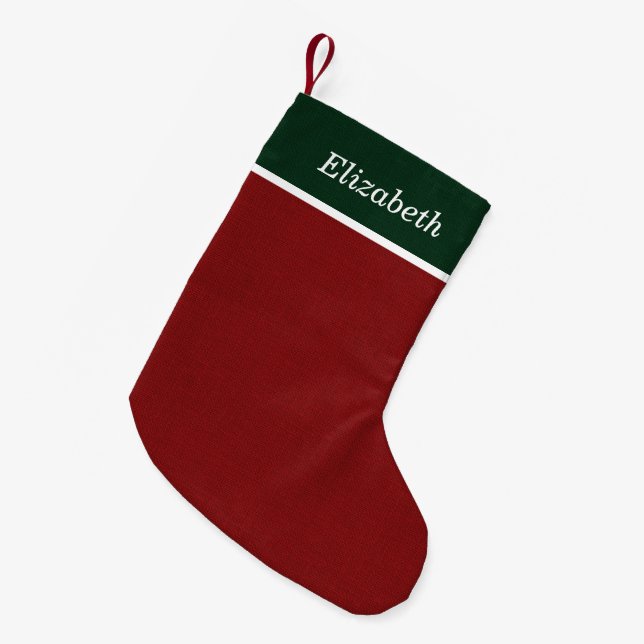 Petite Chaussette De Noël Monogramme de vacances rustique vert et rouge (Devant (Accrochage))