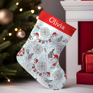 Petite Chaussette De Noël Monogramme d'oiseaux de Noël
