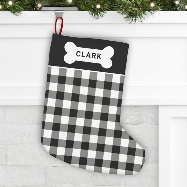 Petite Chaussette De Noël Monogramme d'os de chien plaqué noir et blanc (Créateur téléchargé)