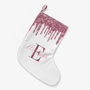 Petite Chaussette De Noël Monogramme élégant gouttes de faux strass rose