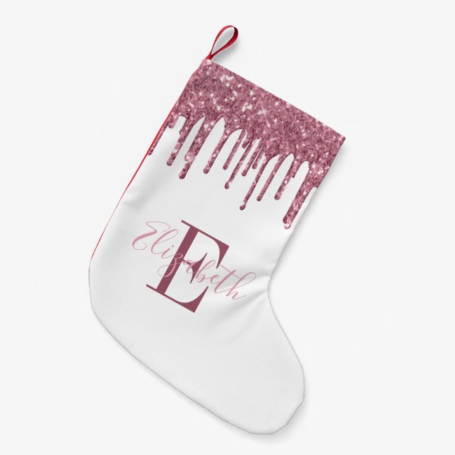 Petite Chaussette De Noël Monogramme élégant gouttes de faux strass rose (Devant (Accrochage))
