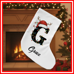 Petite Chaussette De Noël Monogramme Famille Antlers de Noël Santa Hat