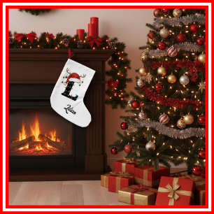 Petite Chaussette De Noël Monogramme Famille Antlers de Noël Santa Hat Small