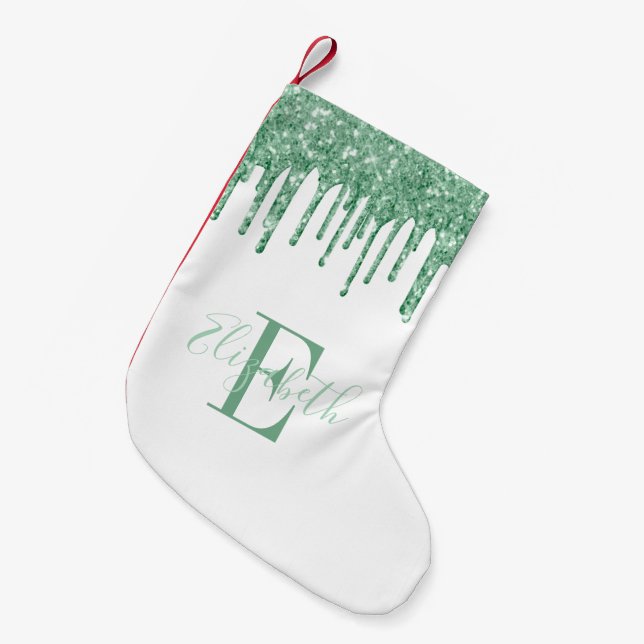 Petite Chaussette De Noël Monogramme Green Faux Parties scintillant Drivers  (Devant (Accrochage))