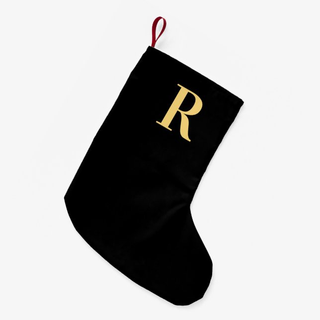 Petite Chaussette De Noël Monogramme moderne Noir Or (Devant (Accrochage))