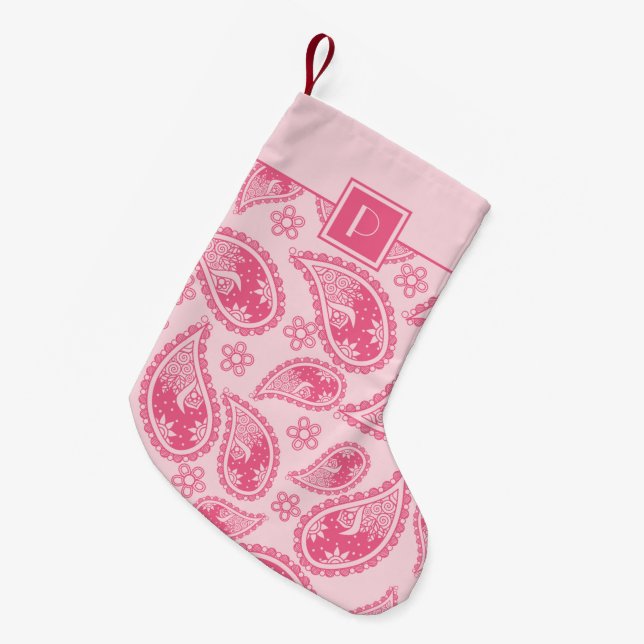 Petite Chaussette De Noël Monogramme Motif rose vintage (Devant (Accrochage))