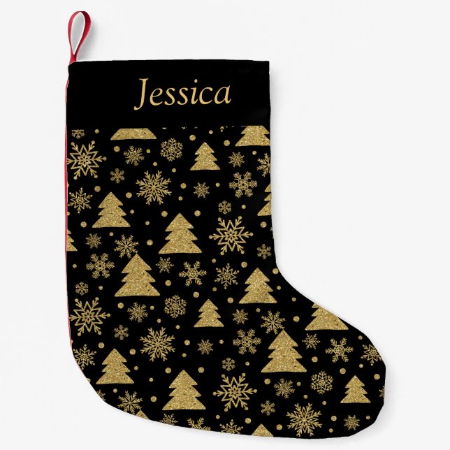 Petite Chaussette De Noël Monogramme Noir Golden Christmas Tree Flèches de n (Devant)
