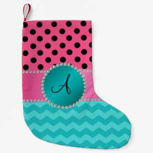 Petite Chaussette De Noël Monogramme noir rose pois chevrons turquoise