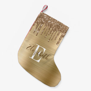Petite Chaussette De Noël Monogramme Or Glitter Doré & Métal Brossé