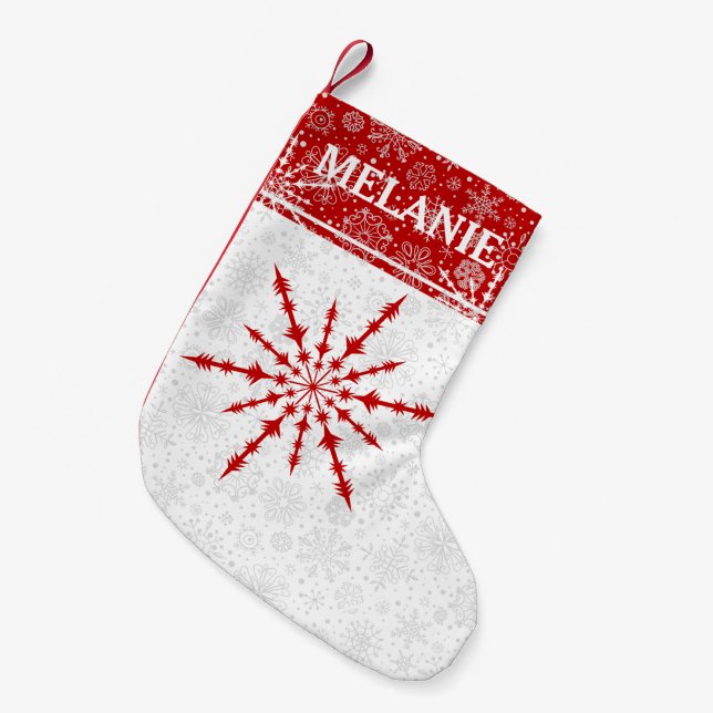 Petite Chaussette De Noël Monogramme personnalisé de flocon de neige de Noël (Devant (Accrochage))