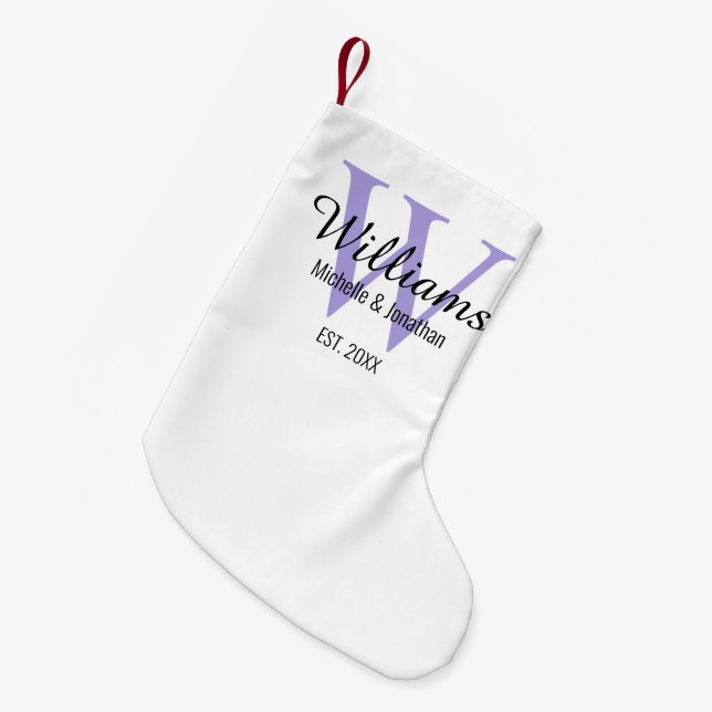 Petite Chaussette De Noël Monogramme personnalisé Lavande nouvellement marié (Devant (Accrochage))