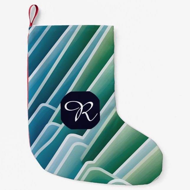 Petite Chaussette De Noël Monogramme personnalisé Vert bleu Abstrait (Devant)