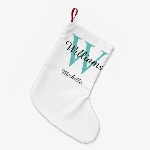 Petite Chaussette De Noël Monogramme personnalisé Vert Turquoise